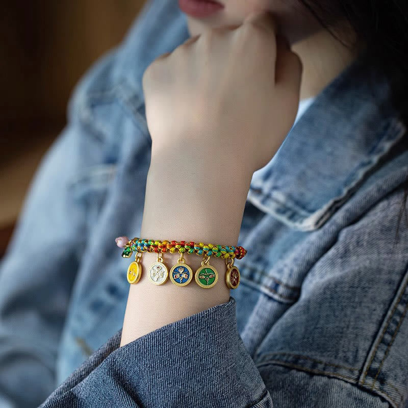 Wear FengShui Tibetan Colorful Rope Five God Of Wealth Luck Braid Bracelet