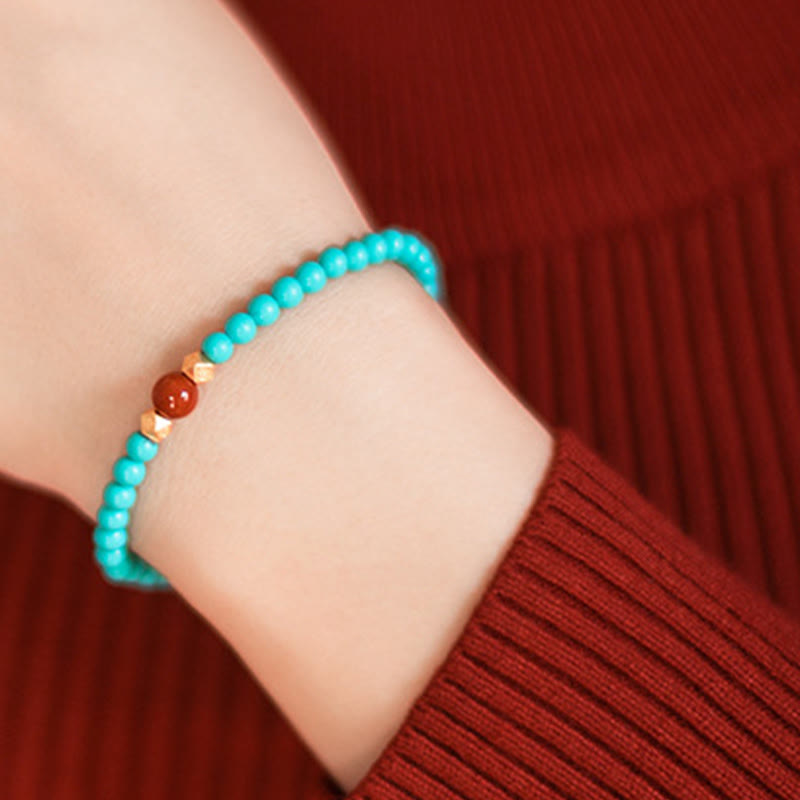 Wear FengShui Turquoise Red Agate Beaded Protection Bracelet
