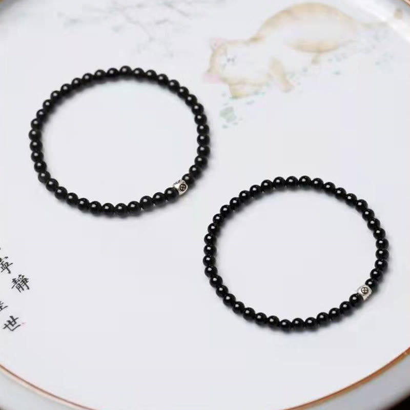 Wear FengShui Natural Black Obsidian Smoky Quartz Purification Strength Bracelet