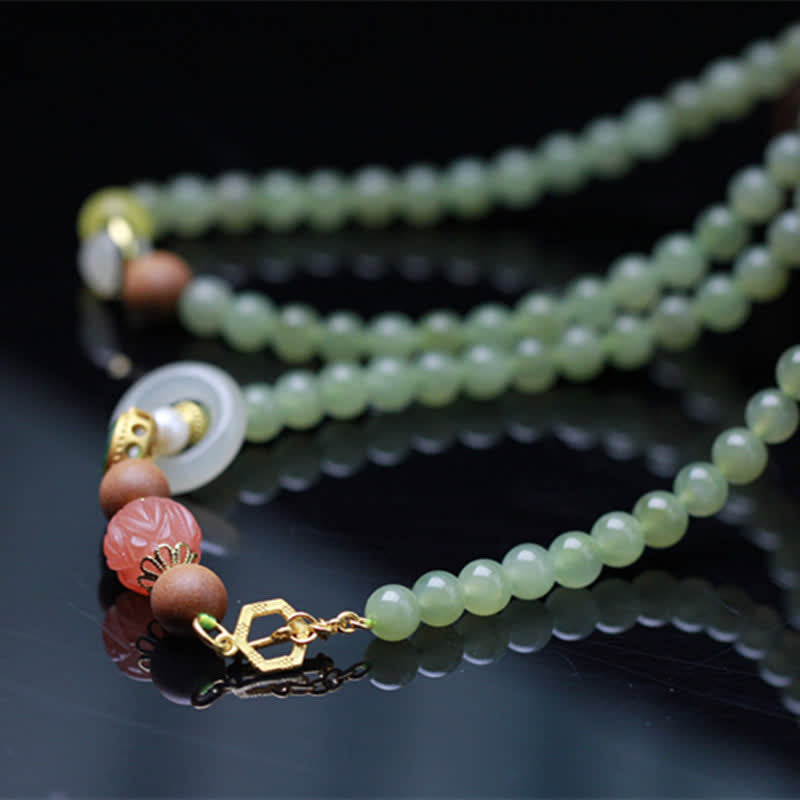 Wear FengShui Natural Hetian Jade Amber Lotus Red Agate Luck Abundance Bracelet