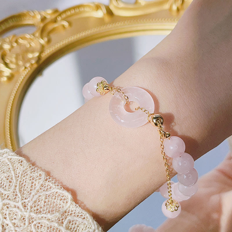 Wear FengShui Natural Pink Crystal Peace Buckle Love Charm Bracelet
