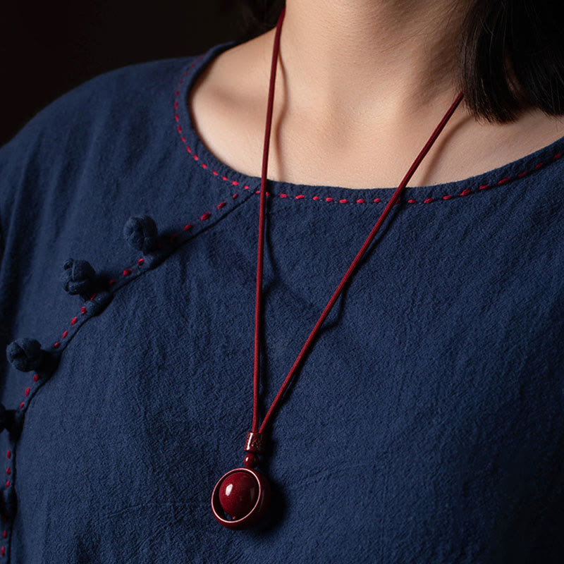Wear FengShui Cinnabar Om Mani Padme Hum PiXiu Blessing Lucky Bead Necklace Pendant