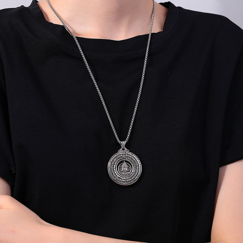 Wear FengShui Heart Sutra Buddha Carved Peace Buckle Design Serenity Rotatable Necklace Pendant