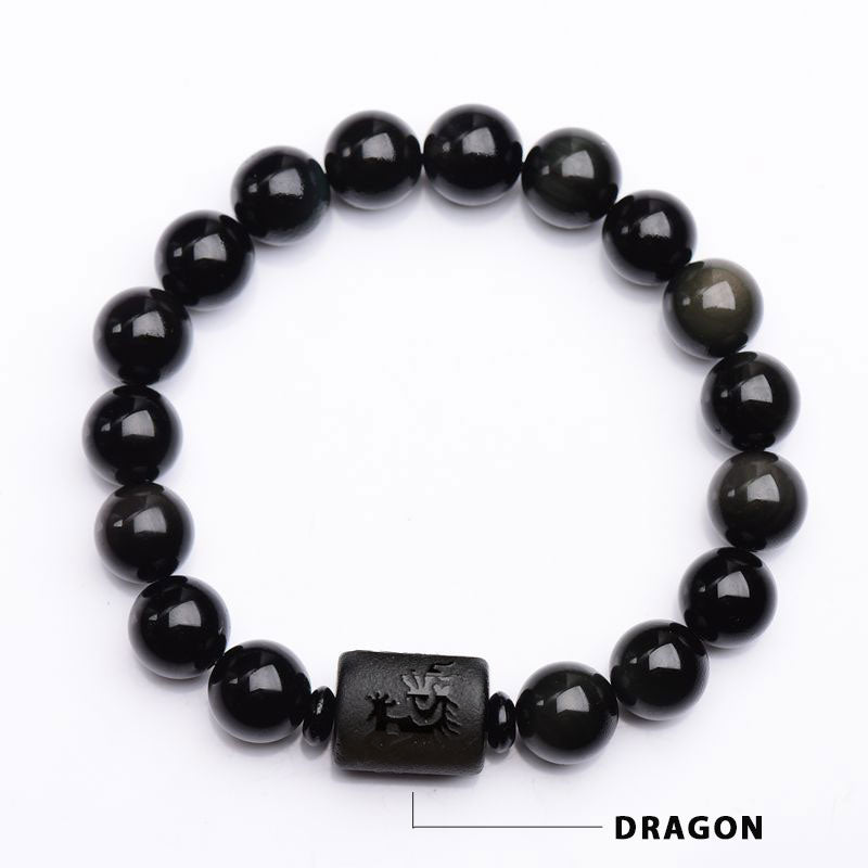 Wear FengShui Soul Cleansing Black Obsidian Phoenix Dragon Bracelet