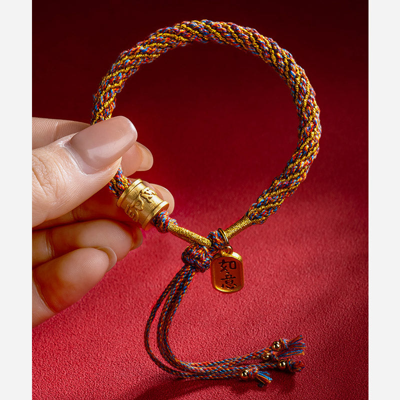 Wear FengShui Handmade Multicolored Tibetan Om Mani Padme Hum Ruyi Auspicious Charm Braided Bracelet