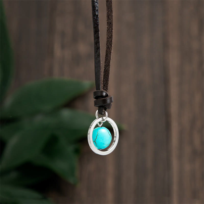 Wear FengShui Round Turquoise Stone Protection Strength Necklace Pendant