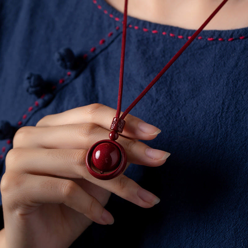 Wear FengShui Cinnabar Om Mani Padme Hum PiXiu Blessing Lucky Bead Necklace Pendant