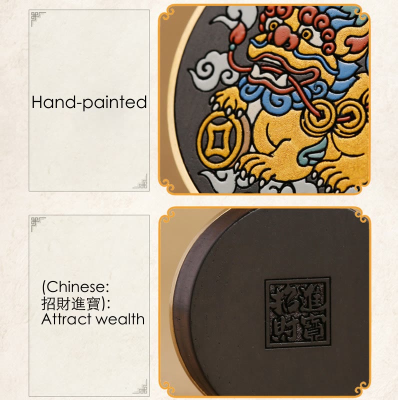 Wear FengShui PiXiu Copper Coin Ebony Wood Luck Attract Wealth Key Chain Decoration