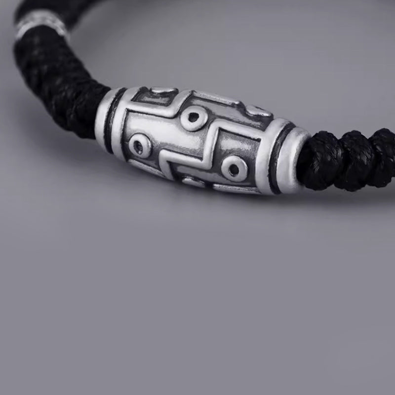Wear FengShui 999 Sterling Silver Nine-Eye Dzi Bead Pattern Blessing Rope Bracelet