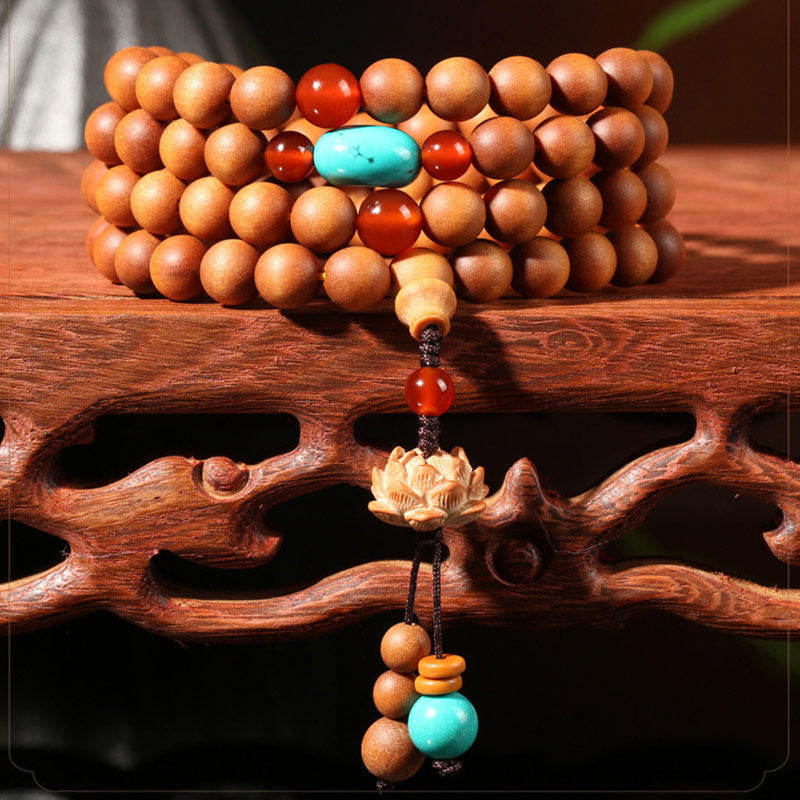 Wear FengShui Tibetan Sandalwood Lotus Enlightenment Charm Mala Bracelet