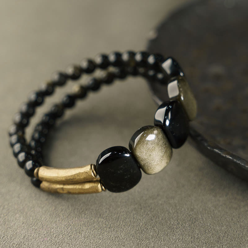 Wear FengShui Black Obsidian Gold Sheen Obsidian Strengthen Bracelet