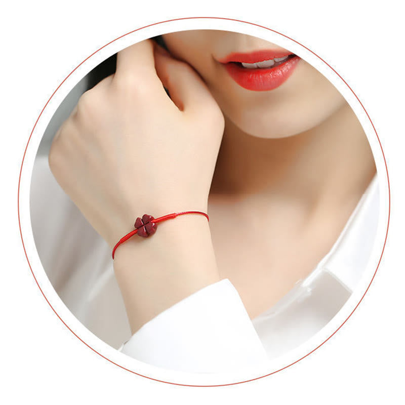 Wear FengShui Handmade Plum Blossom Four Leaf Clover PiXiu Lotus Koi Fish Cinnabar Blessing Braid Bracelet