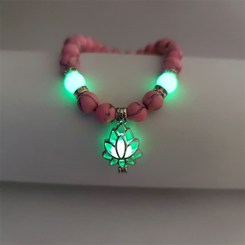Wear FengShui Tibetan Turquoise Glowstone Luminous Bead Lotus Protection Bracelet