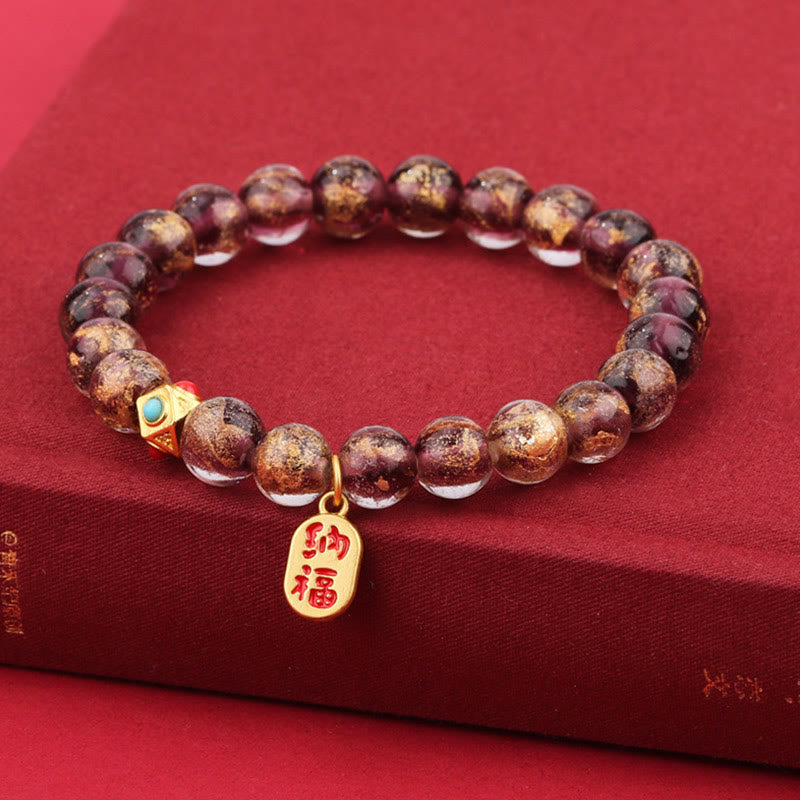 Wear FengShui Tibetan Incense Ash Liuli Glass Bead Lucky Fortune Fu Character Charm Bracelet
