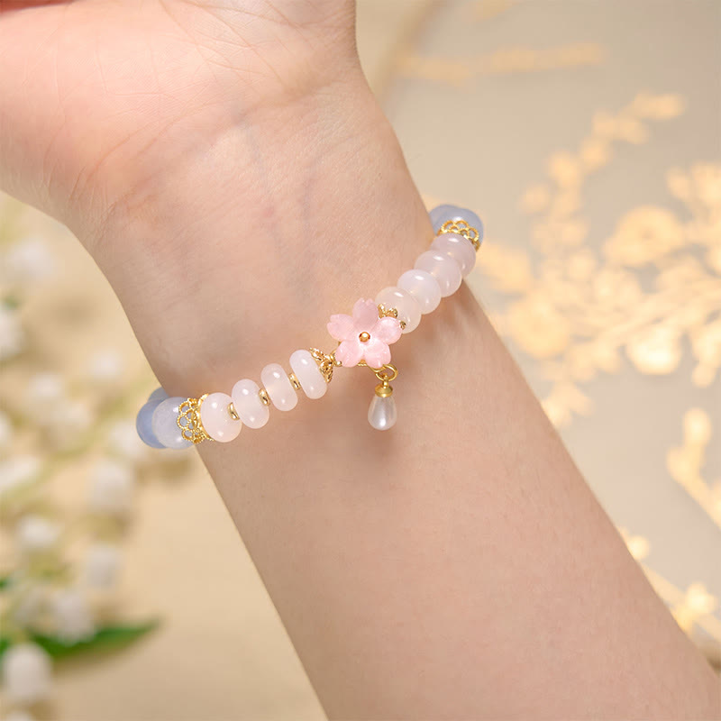 Wear FengShui Aquamarine White Agate Pearl Abacus Beads Flower Healing Bracelet