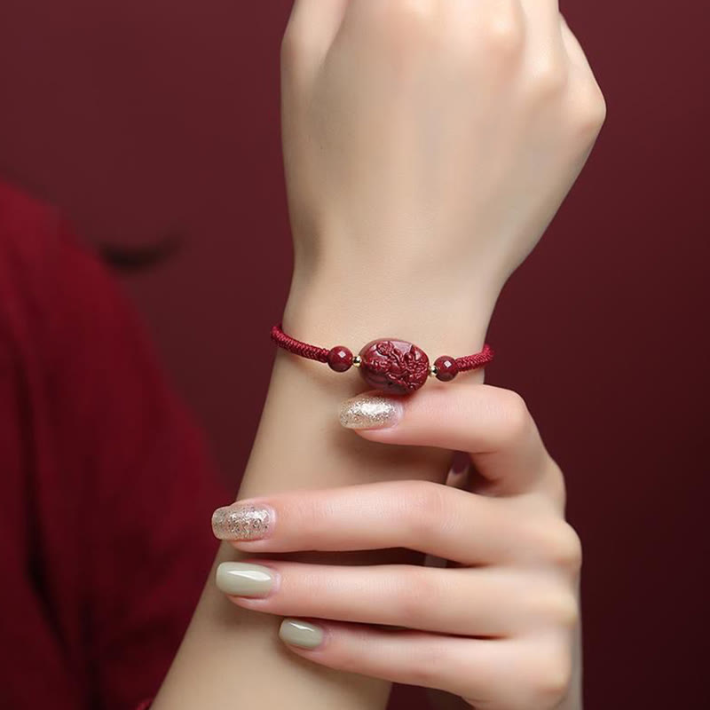 Wear FengShui Chinese Zodiac Natal Buddha Cinnabar Keep Away Evil Spirits Rope Bracelet