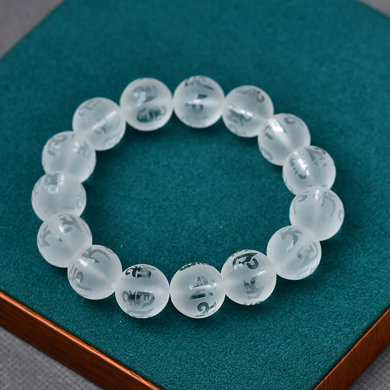 Wear FengShui Tibet White Crystal Black Onyx Om Mani Padme Hum Meditation Bracelet