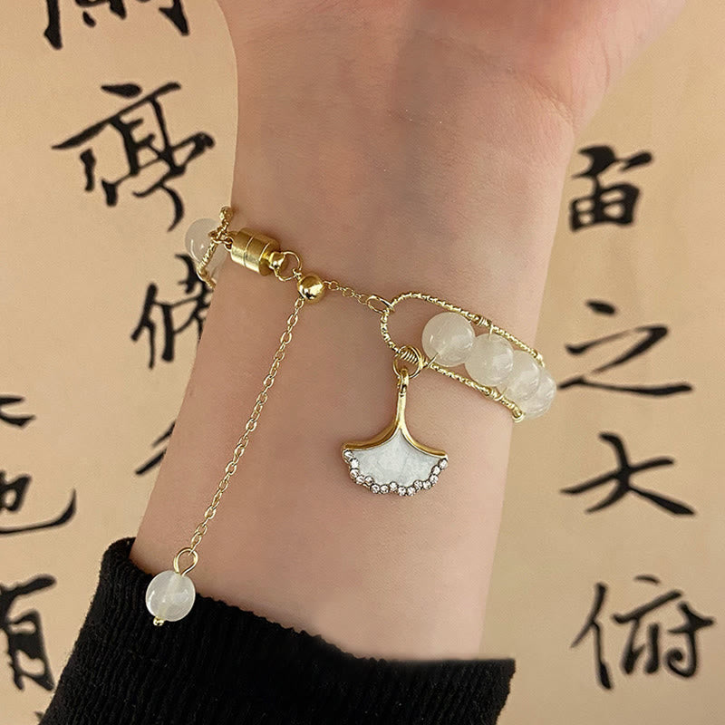 Wear FengShui Ginkgo Leaf Jade Bead Luck Bracelet