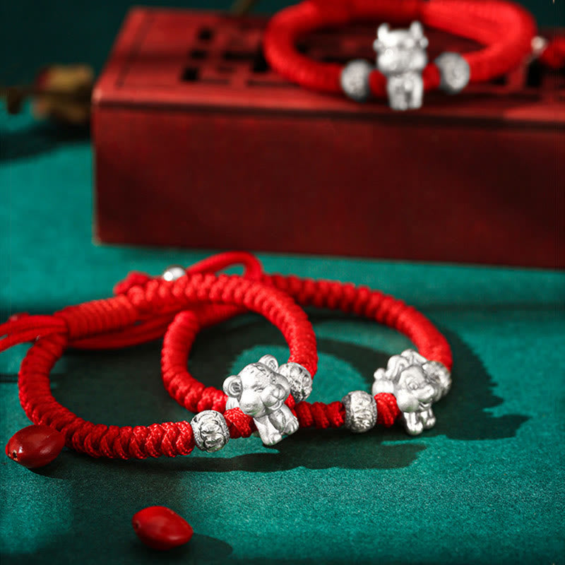 Wear FengShui 999 Sterling Silver Chinese Zodiac Red Rope Luck Handcrafted Kids Bracelet
