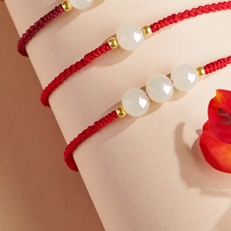 Wear FengShui Handcrafted Round Jade Lucky Bead Prosperity Braided Bracelet