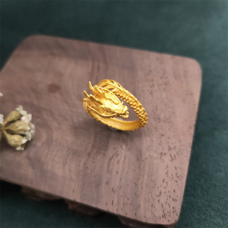 Wear FengShui Golden Dragon Success Strength Ring