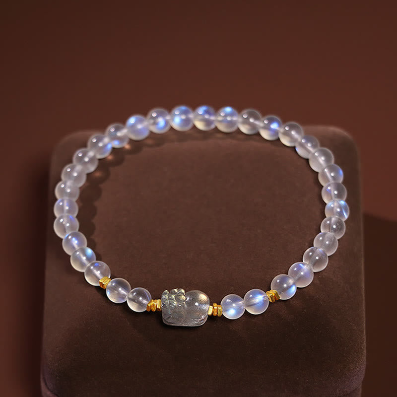Wear FengShui 925 Sterling Silver Plated Gold Natural Moonstone PiXiu Healing Bracelet