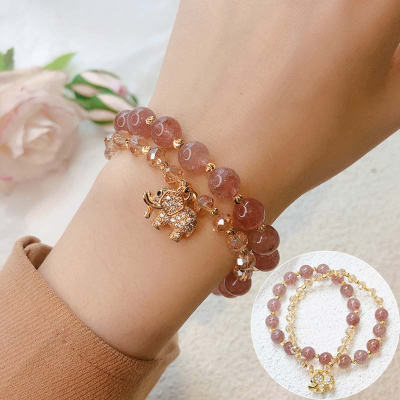 Wear FengShui Rose Quartz Elephant Healing Energy Charm Bracelet