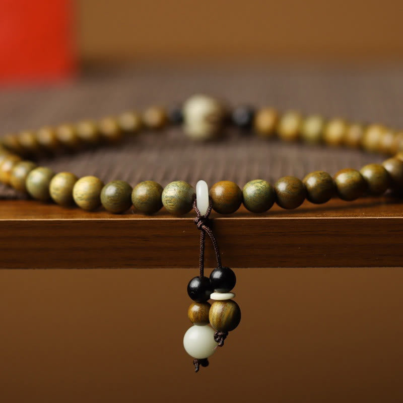 Wear FengShui Green Sandalwood Bodhi Seed Lotus Soothing Double Wrap Bracelet