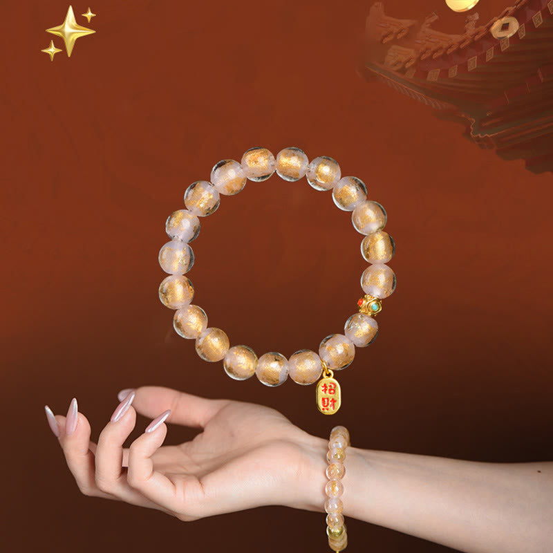 Wear FengShui Tibetan Incense Ash Liuli Glass Bead Lucky Fortune Fu Character Charm Bracelet
