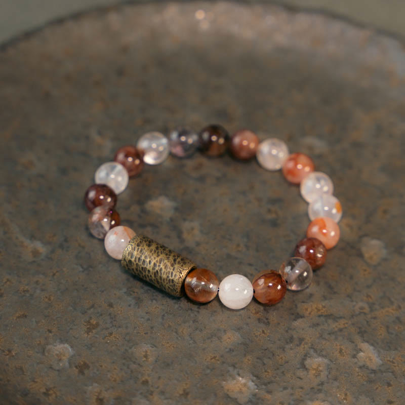 Wear FengShui White Crystal Red Hematoid Quartz Gold Rutilated Quartz Purple Phantom Protection Bracelet