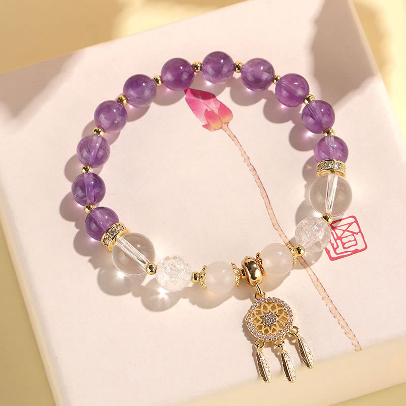 Wear FengShui Green Strawberry Quartz Amethyst Crystal Dreamcatcher Healing Bracelet