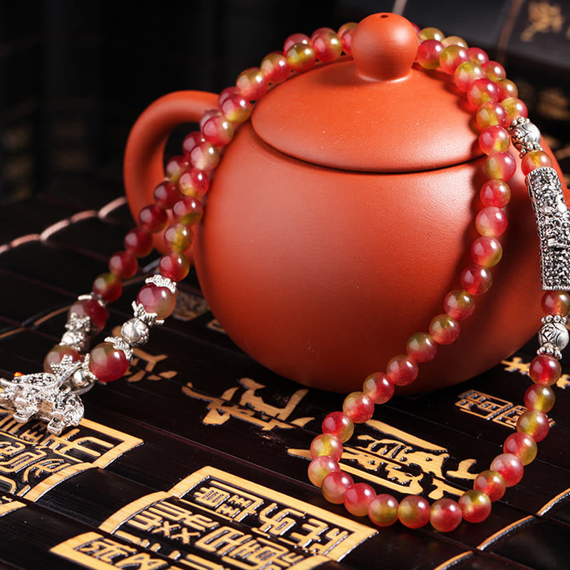 Wear FengShui Natural Watermelon Tourmaline PiXiu Elephant Positive Triple Wrap Bracelet