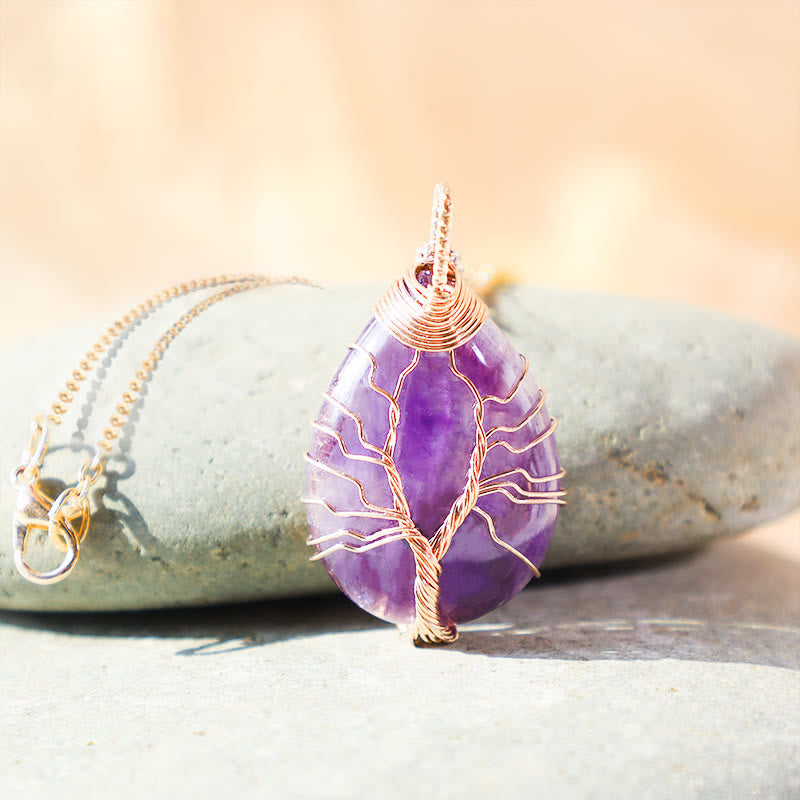Wear FengShui Natural Quartz Crystal Tree Of Life Healing Energy Necklace Pendant