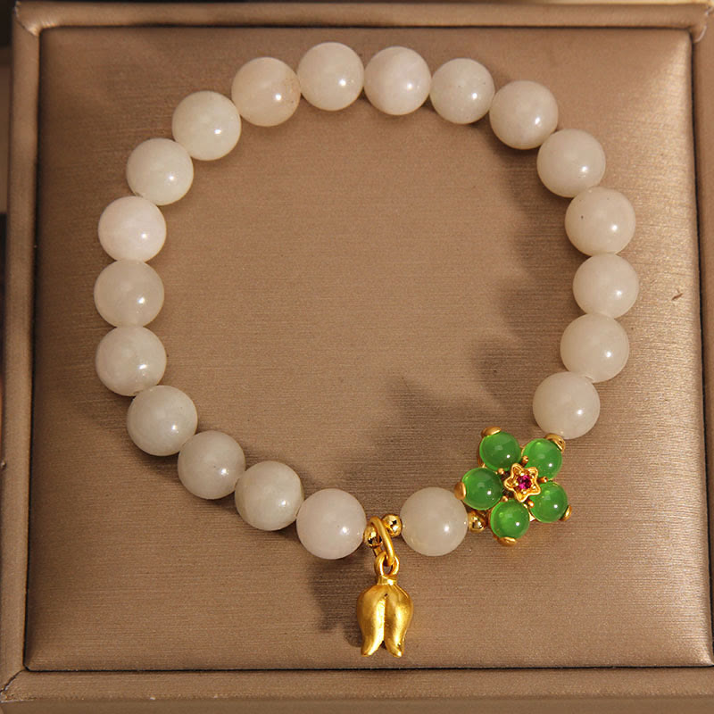 Wear FengShui Natural Jade Green Flower Lily Of The Valley Luck Bracelet
