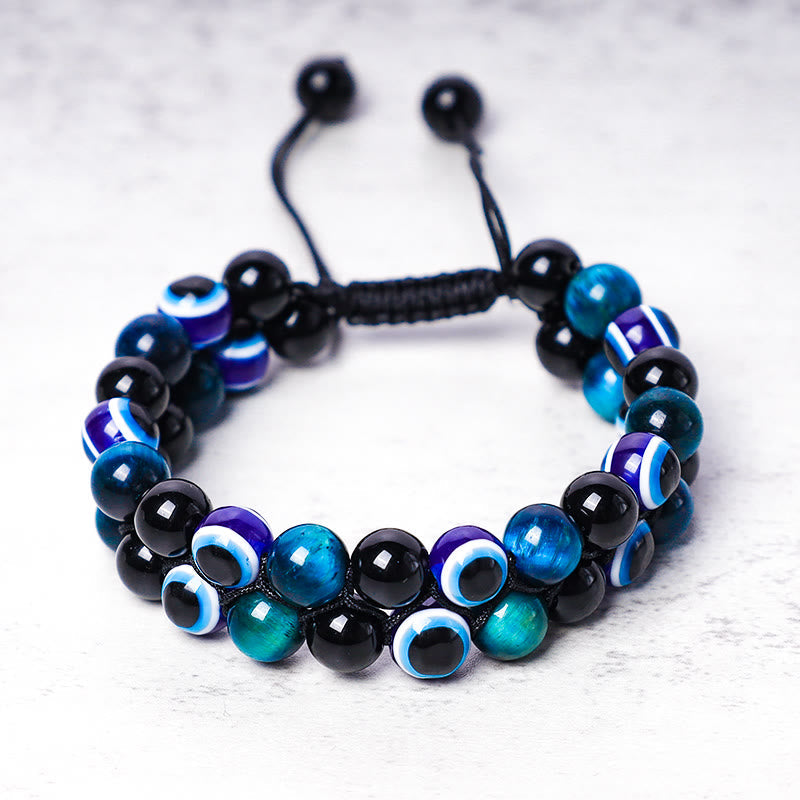 Wear FengShui Evil Eye Hematite Tiger Eye Protection Beaded Bracelet