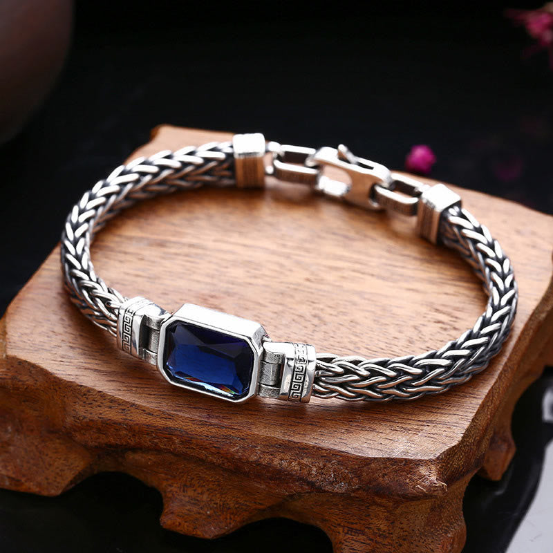 Wear FengShui Retro Blue Acrylic Dragon Keel Braided Design Healing Wealth Buckle Bracelet