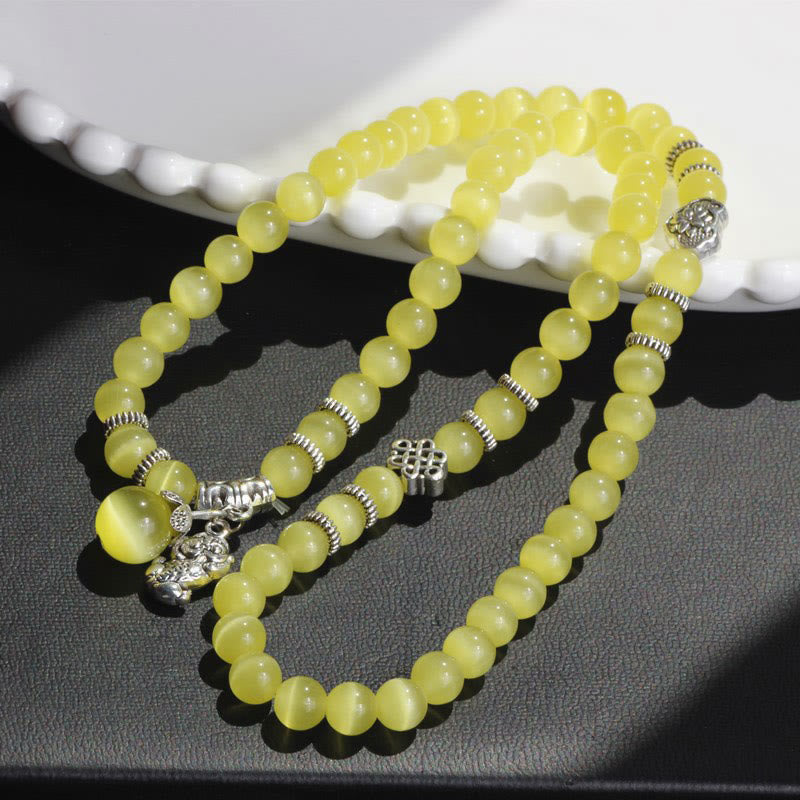 Wear FengShui Cat Eye PiXiu Support Triple Wrap Bracelet