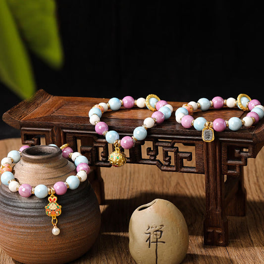 Wear FengShui Tibetan Zakiram Goddess of Wealth Rabbit Lion Head Charm Liuli Glass Incense Ash Porcelain Bead Protection Bracelet