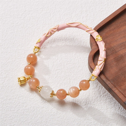 Wear FengShui Sun Stone Golden Silk Jade Lily of the Valley Charm Positive Bracelet Bangle