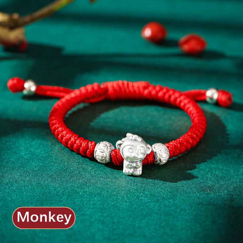 Wear FengShui 999 Sterling Silver Chinese Zodiac Red Rope Luck Handcrafted Kids Bracelet