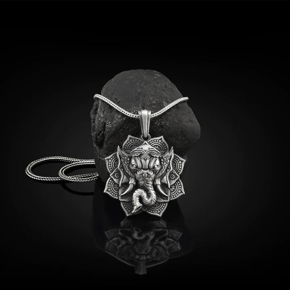 Wear FengShui Pure Tin Ganesh Ganpati Elephant Protection Amulet Necklace Pendant