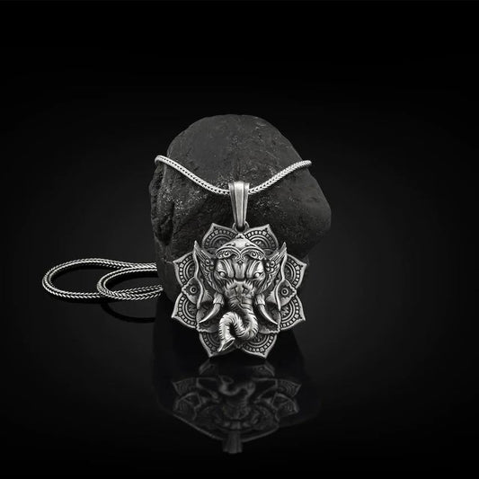 Wear FengShui Pure Tin Ganesh Ganpati Elephant Protection Amulet Necklace Pendant