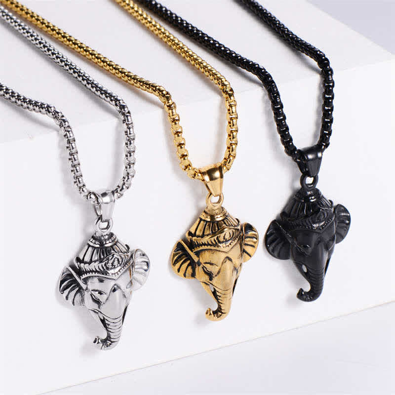 Wear FengShui Ganesh Ganpati Elephant Titanium Steel Protection Pendant Necklace
