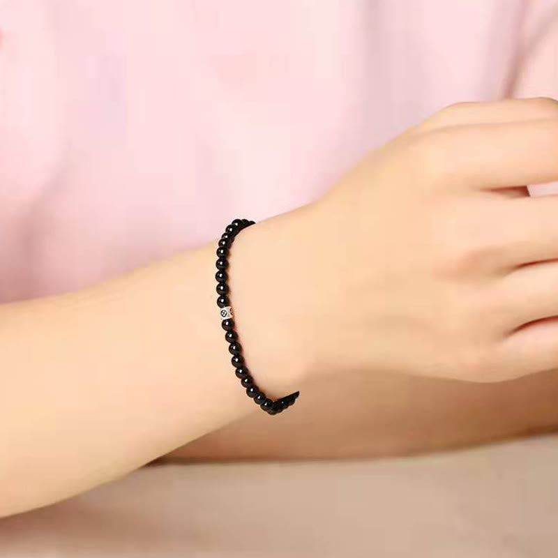 Wear FengShui Natural Black Obsidian Smoky Quartz Purification Strength Bracelet
