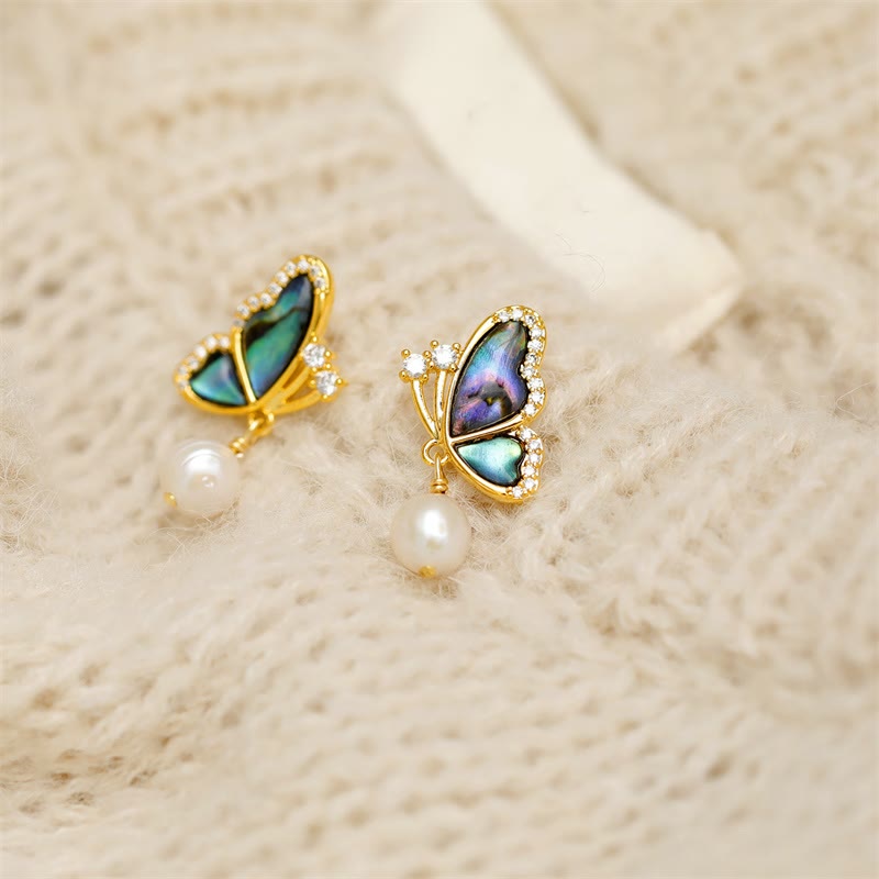 Wear FengShui 18K Gold Plated Copper Pearl Butterfly Love Stud Earrings