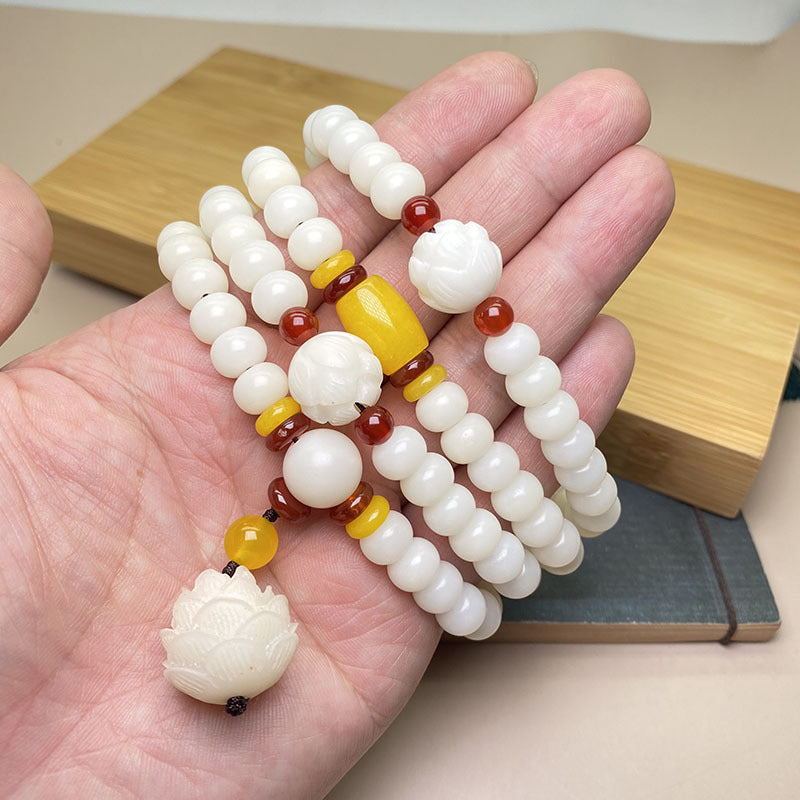 Wear FengShui Lotus Bodhi Seed Mala 108 Beads Protection Bracelet