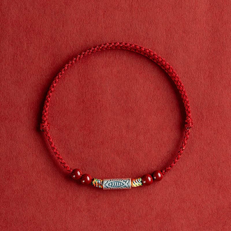 Wear FengShui 925 Sterling Silver Koi Fish Cinnabar Bead Wealth Handcrafted Braided Bracelet Anklet