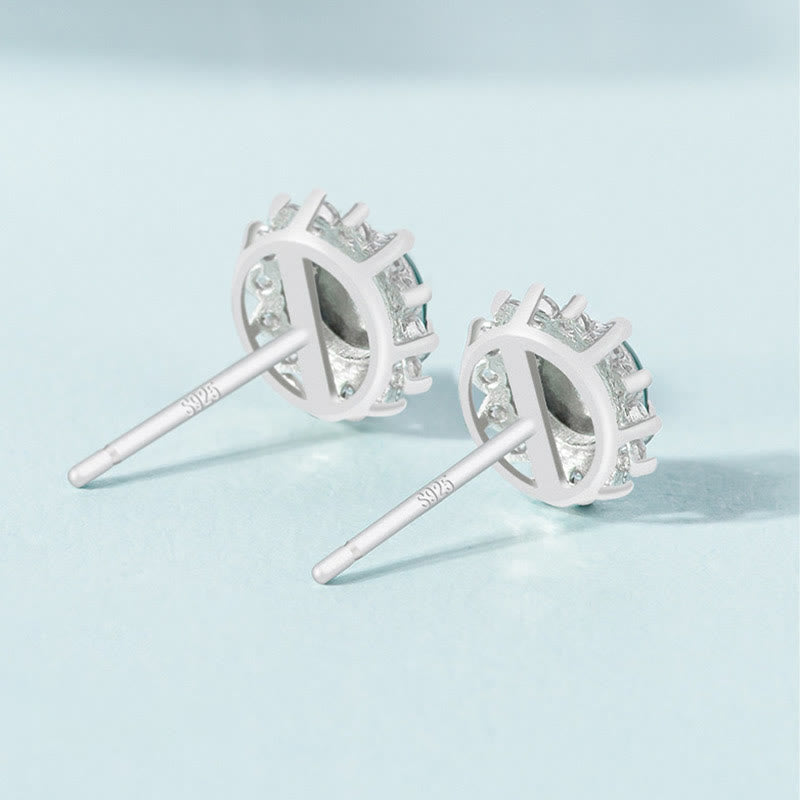 Wear FengShui 925 Sterling Silver Round Jade Luck Abundance Stud Earrings