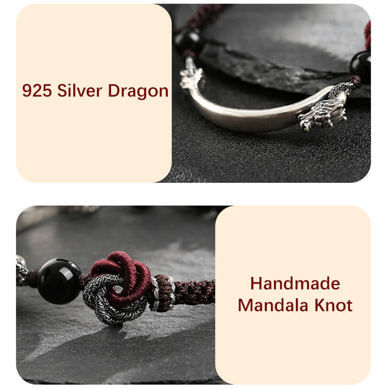 Wear FengShui 925 Sterling Silver Auspicious Dragon Success Handcrafted Braided Bracelet
