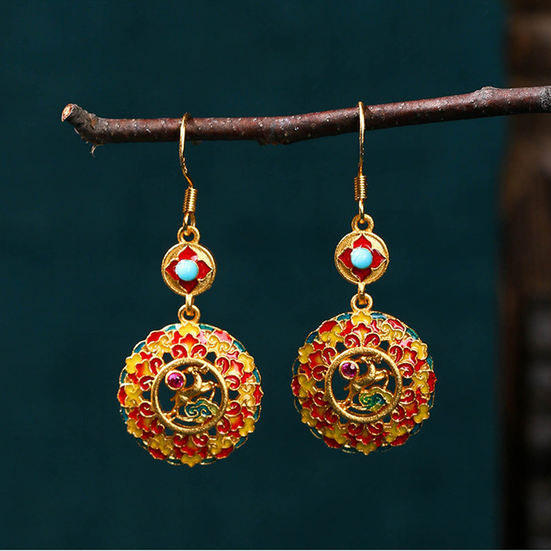 Wear FengShui 24K Gold Plated Dunhuang Color Elk Copper Balance Drop Earrings